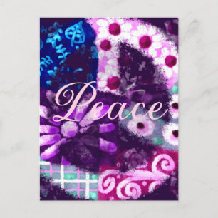 Cartão Postal Abstrato - Sinal de Paz - Arte Hippie - Púrpura