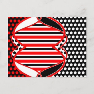 Cartão Postal Abstrato stripes e pontos em branco vermelho preto