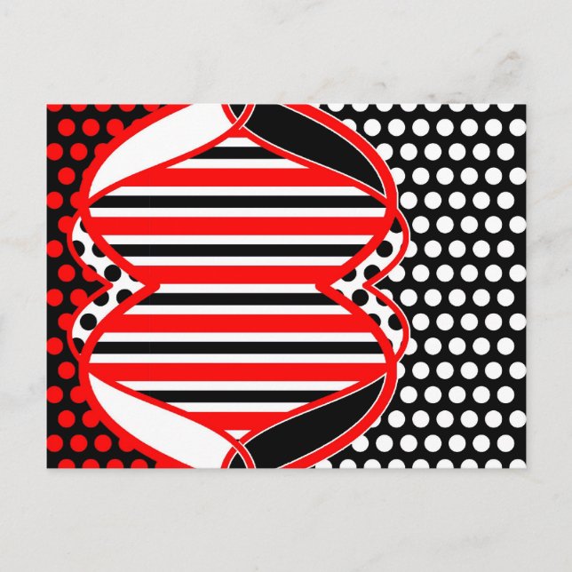 Cartão Postal Abstrato stripes e pontos em branco vermelho preto (Frente)