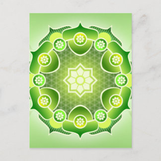Cartão Postal Abstrato Verde Mandala Coração Espiritual Chakra