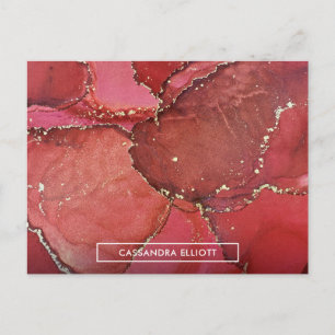 Cartão Postal Abstrato Vermelho e Dourado Tinta Álcool Marmorea