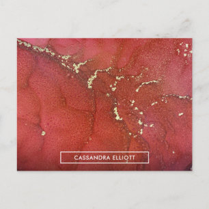 Cartão Postal Abstrato Vermelho e Dourado Tinta Álcool Marmoread