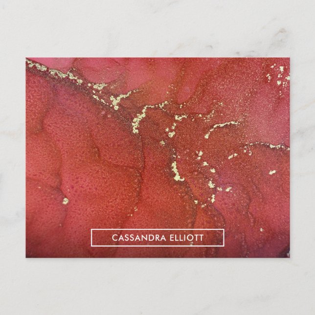 Cartão Postal Abstrato Vermelho e Dourado Tinta Álcool Marmoread (Frente)