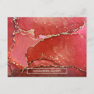 Cartão Postal Abstrato Vermelho e Dourado Tinta Álcool Marmoread