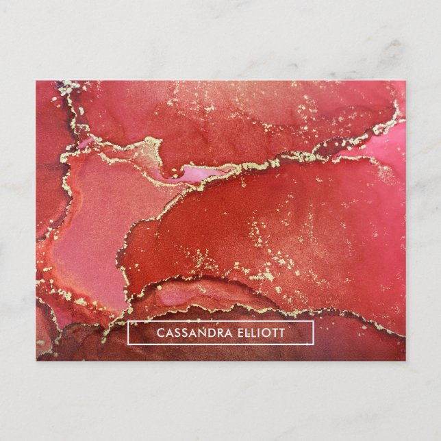 Cartão Postal Abstrato Vermelho e Dourado Tinta Álcool Marmoread (Frente)