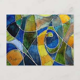 Cartão Postal Abstrato Watercolor Caneta e Tinta
