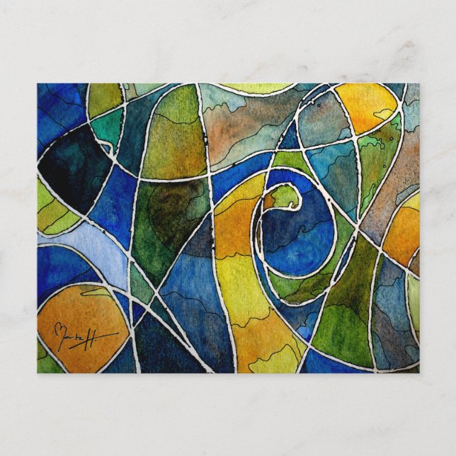 Cartão Postal Abstrato Watercolor Caneta e Tinta (Frente)