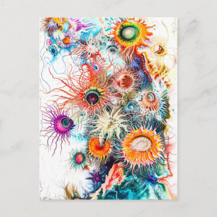 Cartão Postal Abstrato Watercolor Ilustração de Anêmonas do Mar
