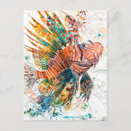 Cartão Postal Abstrato Watercolor Ilustração de Lionfish