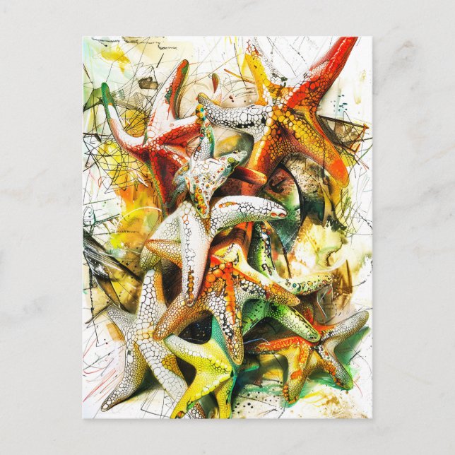Cartão Postal Abstrato Watercolor Ilustração de Starfish (Frente)