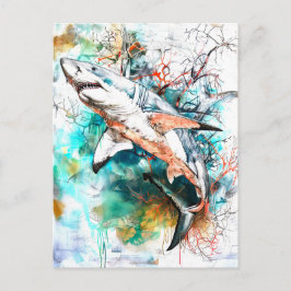 Cartão Postal Abstrato Watercolor Ilustração de Tubarão