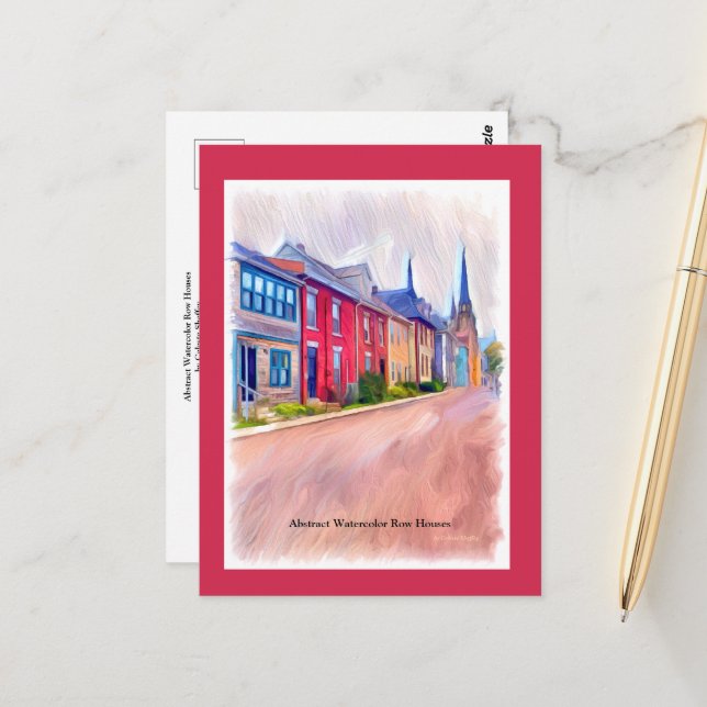 Cartão Postal Abstrato Watercolor Row Houses (Frente/Verso In Situ)