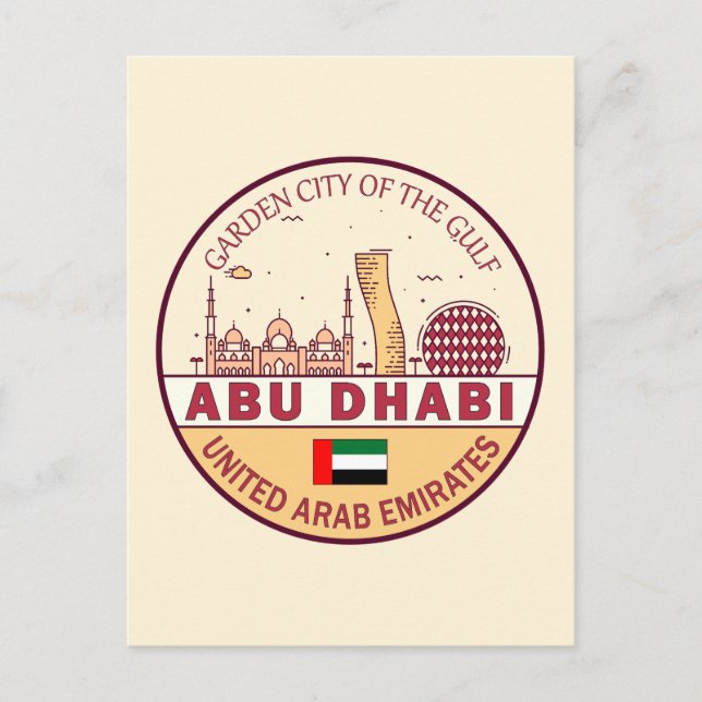 Cartão Postal Abu Dhabi Emirados Árabes Unidos Skyline Emblem (Frente)