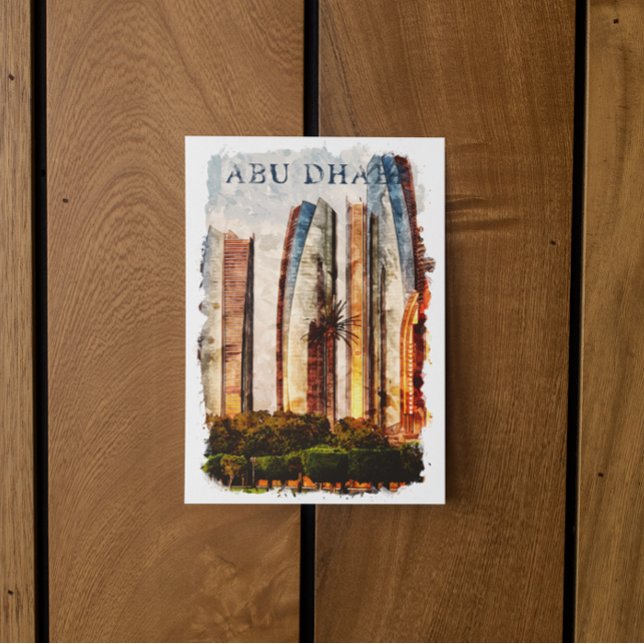 Cartão Postal Abu Dhabi UAE Watercolor Skyline (abu dhabi uae skyline postcard)