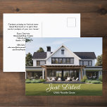 Cartão Postal Acaba de Listar o Marketing de Foto do Imobiliário<br><div class="desc">Mostre sua nova lista residencial com esses cartões postais modernos de marketing com sobreposição de script branco que lê Apenas listado acima do endereço da casa e fotografia personalizável. Envie estes cartões postais minimalistas para atrair potenciais novos compradores ou clientes na sua área real. Personalize com o nome da sua...</div>