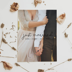 Cartão Postal Acabei de me casar Letra bonita de casamento foto