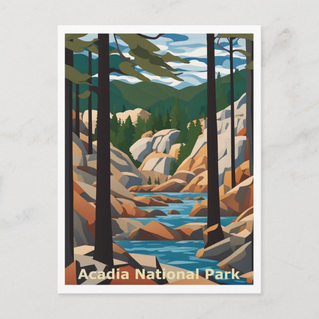 Cartão Postal Acadia Maine Abstrato Graphic Art Design (Frente)