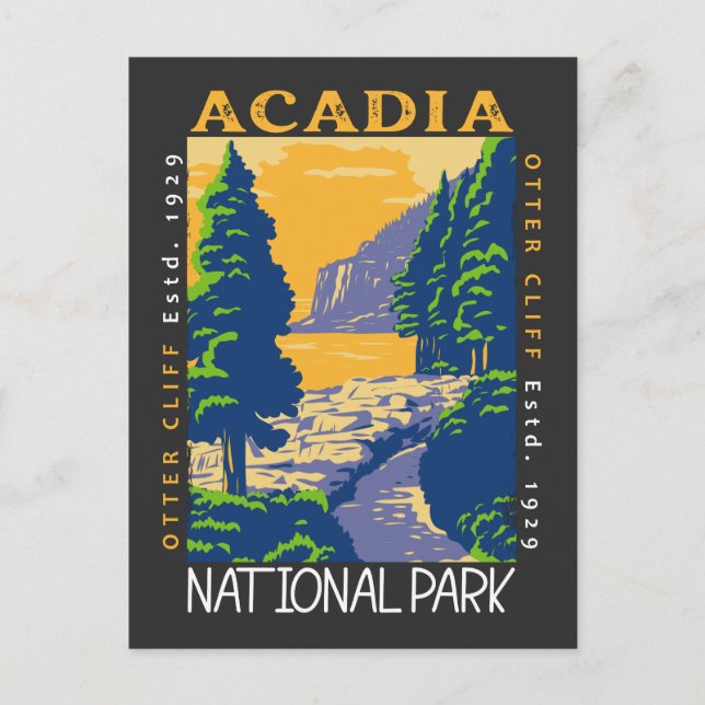 Cartão Postal Acadia National Park Bar Harbour Otter Cliff Retro (Frente)
