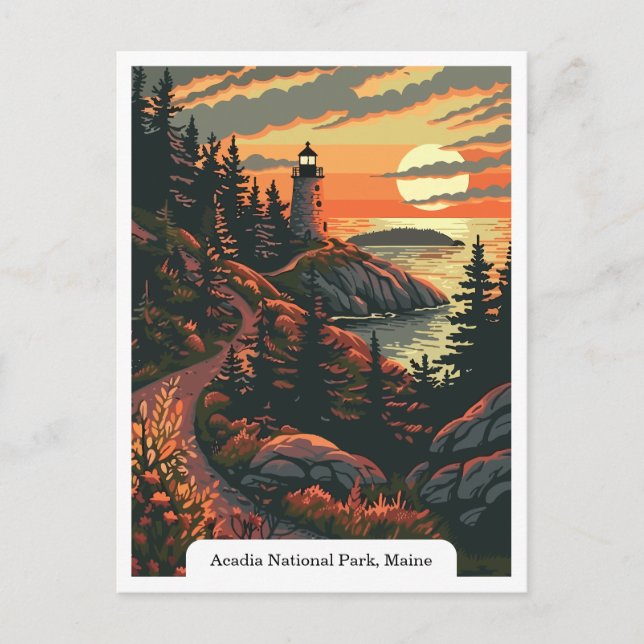 Cartão Postal Acadia National Park, Maine Lighthouse Viagem (Frente)