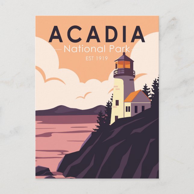 Cartão Postal Acadia National Park Maine Lighthouse Vintage (Frente)
