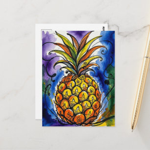 Cartão Postal Açafrão Fruta Aquarela Rabisco