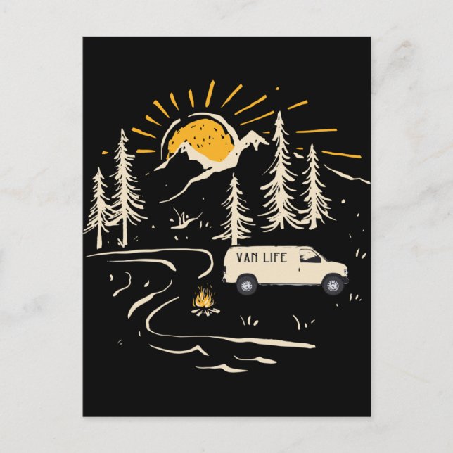 Cartão Postal Acampamento Na Montanha Van Life (Frente)