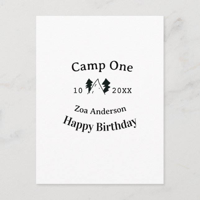 Cartão Postal Acampamento um feliz aniversário nome data camping (Frente)