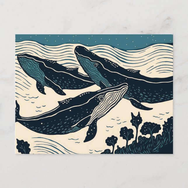 Cartão Postal Acampamento Viagem do Mar de Baleias Oceano Nova E (Frente)