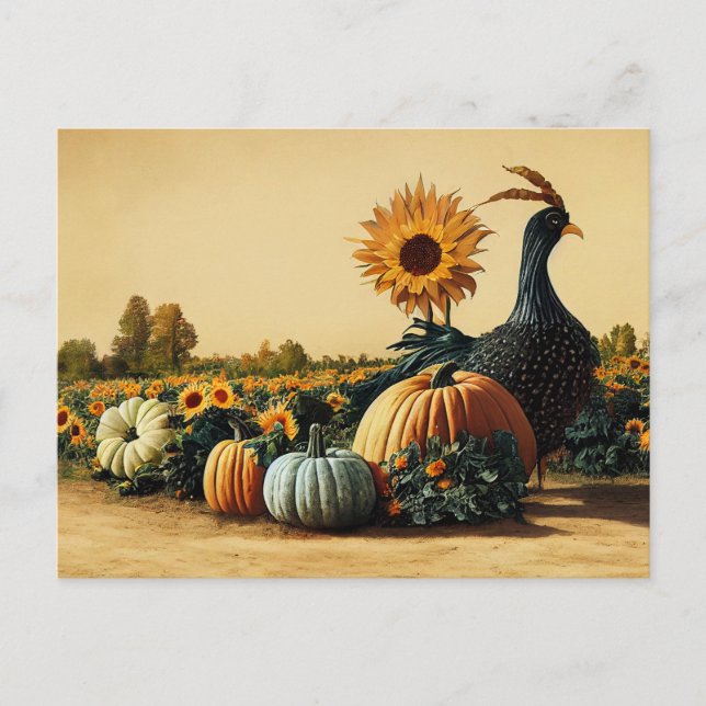 Cartão Postal Ação de Graças à Turquia e Pumpkins (Frente)