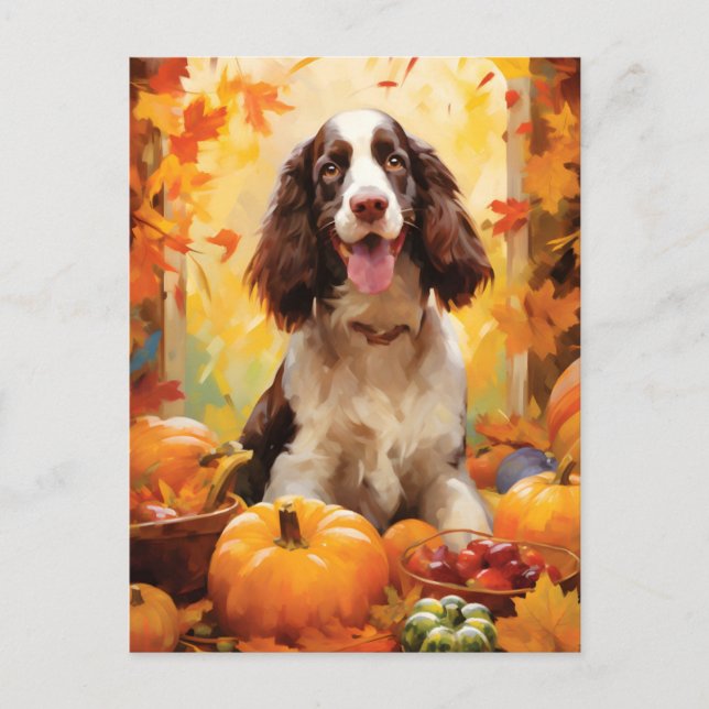 Cartão Postal Ação de Graças do Springer Spaniel Autumn (Frente)