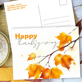 Cartão Postal Ação de Graças Folha de Bordo Aquarela Minimalista
