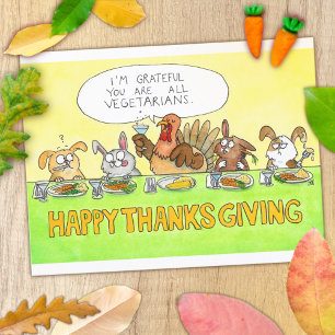 Cartão Postal Ação de Graças Vegetariana Feliz