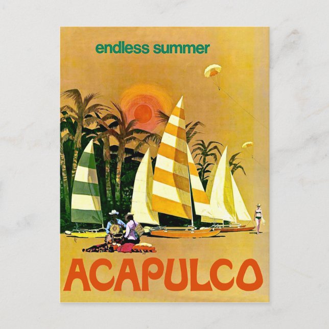 Cartão Postal Acapulco, infinitos barcos à vela de verão na cost (Frente)