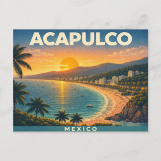 Cartão Postal Acapulco Mexico Retro Travel Postcard
