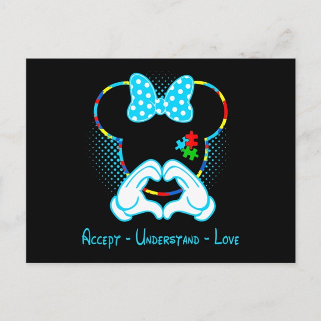 Cartão Postal Accept Understand Love Autism Awareness - Mouse Au (Frente)