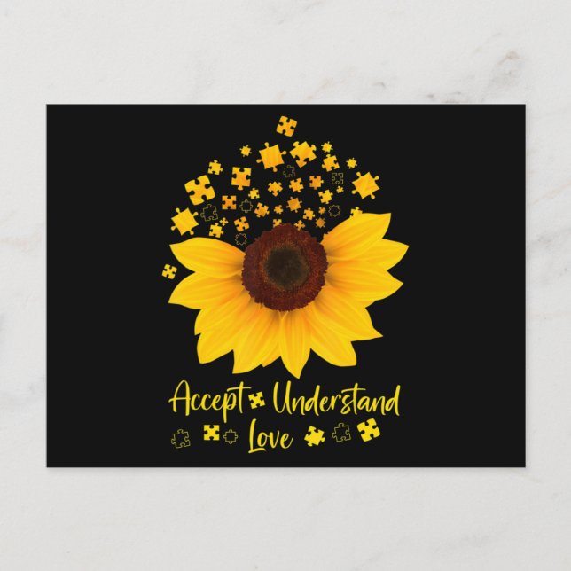 Cartão Postal Accept Understand Love Sunflower Shirt Autism Awar (Frente)