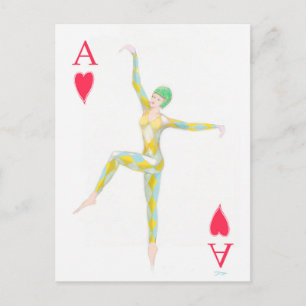 Cartão Postal Ace de corações dança design arte retro harlequ
