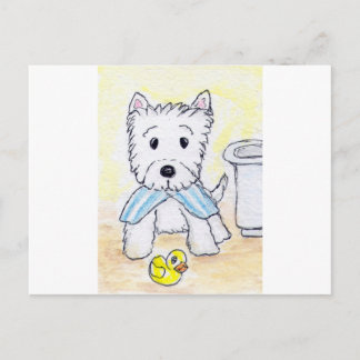 CARTÃO POSTAL ACEO IMPRESSÃO WESTIE BATHTIME ORIGIANL