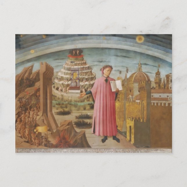 Cartão Postal Acessórios de arte da Dante e da Divina Comédia (Frente)