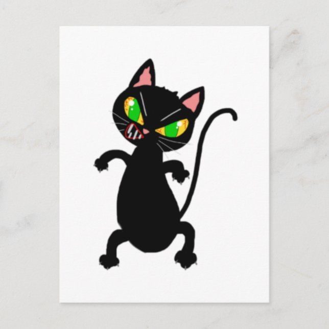 Cartão Postal Acessórios engraçados para gatos - gato preto, rab (Frente)