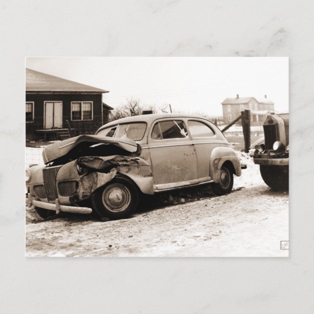 Cartão Postal Acidente Automóvel Antiquado (Frente)