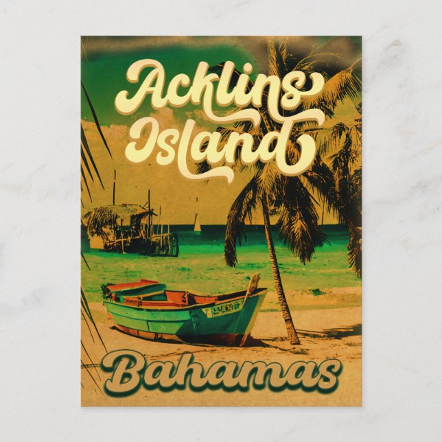 Cartão Postal Acklins Island Bahamian Retro Sunset Souvenirs (Frente)