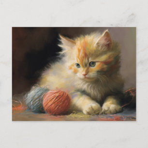 Cartão Postal Acontece Tricô Gatinho Laranja Brincando Com Linha