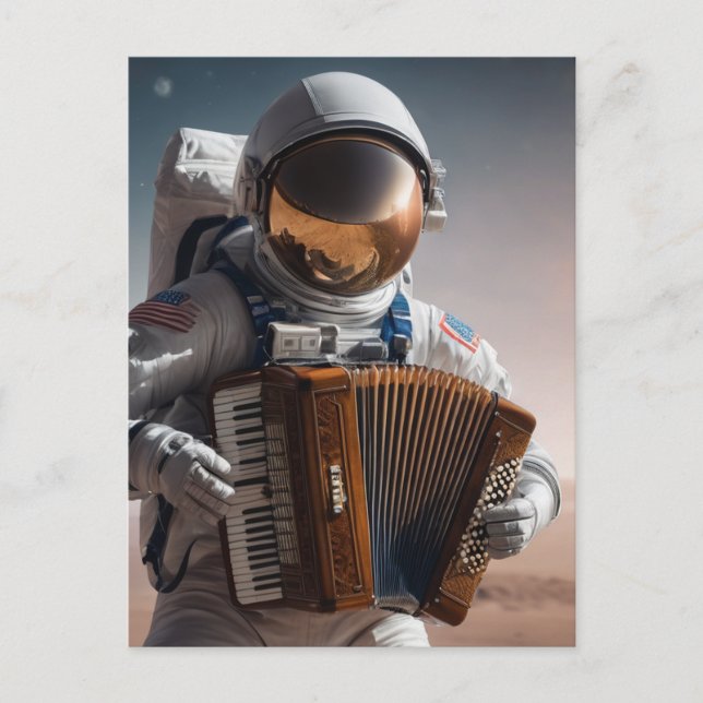 Cartão Postal acordeão tocando astronauta (Frente)