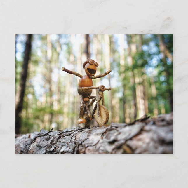 Cartão Postal Acorn elf andando de bicicleta sem segurar (Frente)