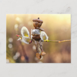 Cartão Postal Acorn elf com cartão-postal catkins primavera