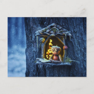 Cartão Postal Acorn elf olhando da janela do inverno