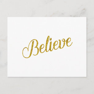 Cartão Postal Acredite em Dourado Faux Glitter Metálico Inspira