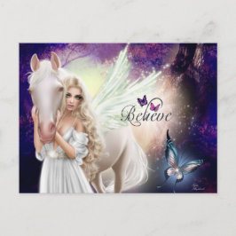 Cartão Postal Acredite em Fantasy Fairy Angel com Cavalo Branco