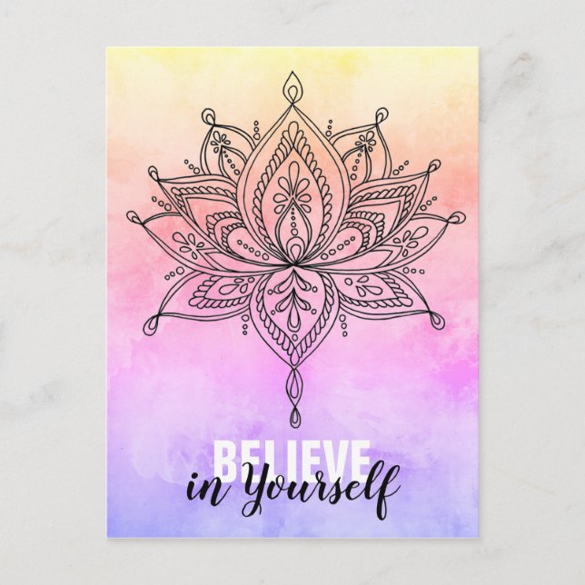 Cartão Postal Acredite Em Si Mesmo Mandala de Lótus (Frente)
